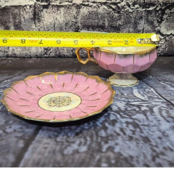 Ucagco Pink Iridescent Tea Cup and Saucer Made in Japan - Picture 7 of 7